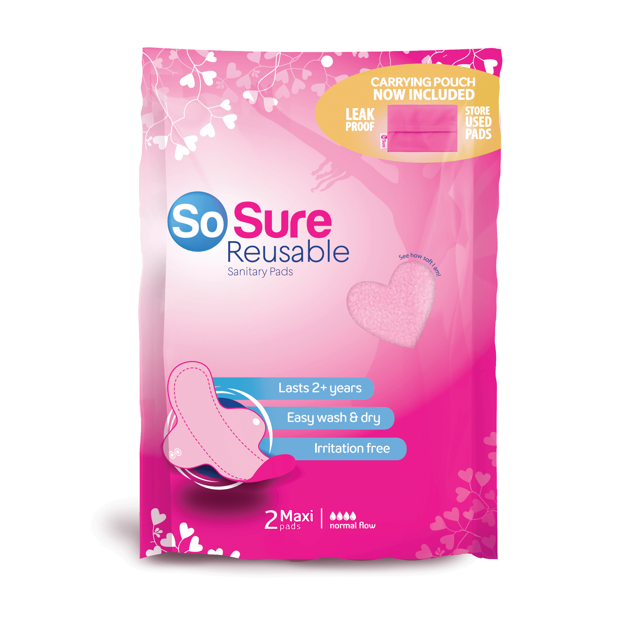 So_Sure_packaging_render_pouch So Sure 2-Pad Maxi + Pouch — Reusable Sanitary Pads - Image 1